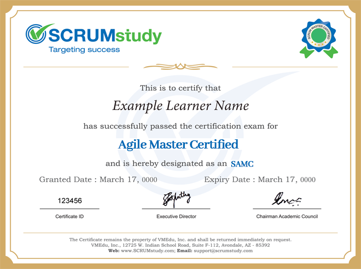 Agile Master Certified Online Course SAMC Certificate